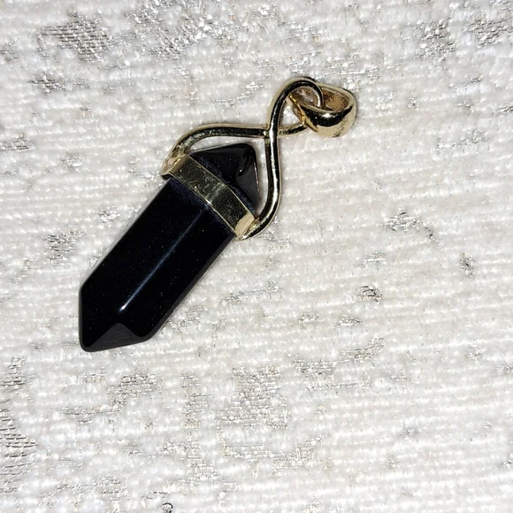 BLACK OBSIDIAN STONE EARRINGS AND PENDANT - Picture 2 of 4